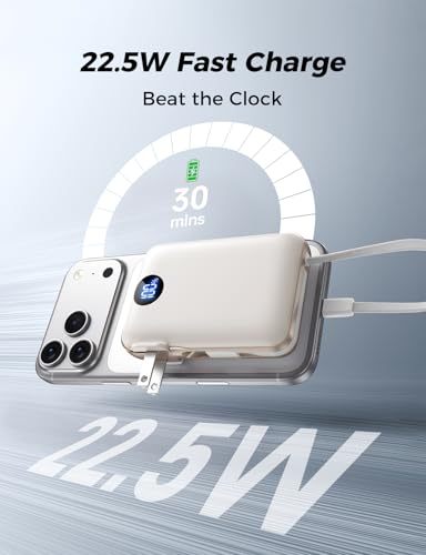 10000mAh Portable Power Bank with Built-in Cables & 22.5W Fast Charging