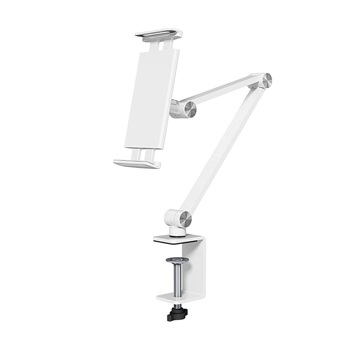 Adjustable Tablet & Phone Holder with Flexible Long Arm Clamp, 4.7–12.9", White