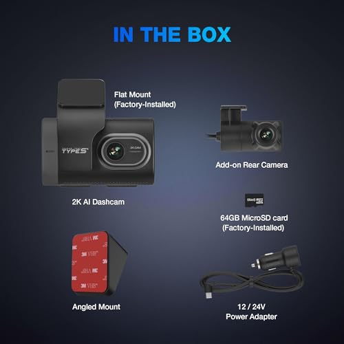 AI Dash Cam 1440p Front & Rear Camera with ADAS Alerts & 24/7 Monitoring