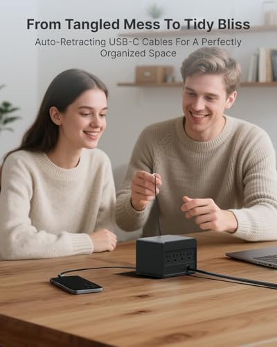 12-in-1 Desktop Charging Station with Retractable Lightning & USB-C Cables, USB-A Ports