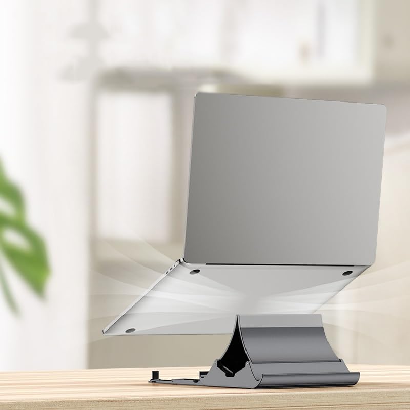 Vertical Laptop Stand with Phone & Tablet Holder, Heat Dissipation Desktop Base