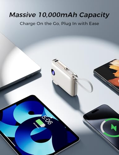 10000mAh Portable Power Bank with Built-in Cables & 22.5W Fast Charging