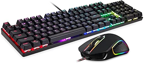 Wired Mechanical Gaming Keyboard & Mouse Combo with RGB Backlit 104 Keys
