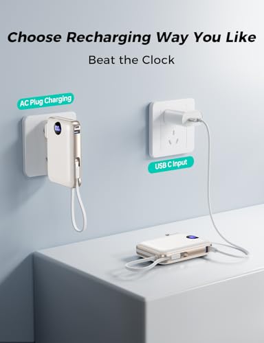 10000mAh Portable Power Bank with Built-in Cables & 22.5W Fast Charging