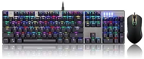 Wired Mechanical Gaming Keyboard & Mouse Combo with RGB Backlit 104 Keys