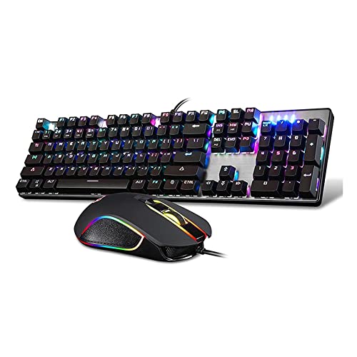 Wired Mechanical Gaming Keyboard & Mouse Combo with RGB Backlit 104 Keys