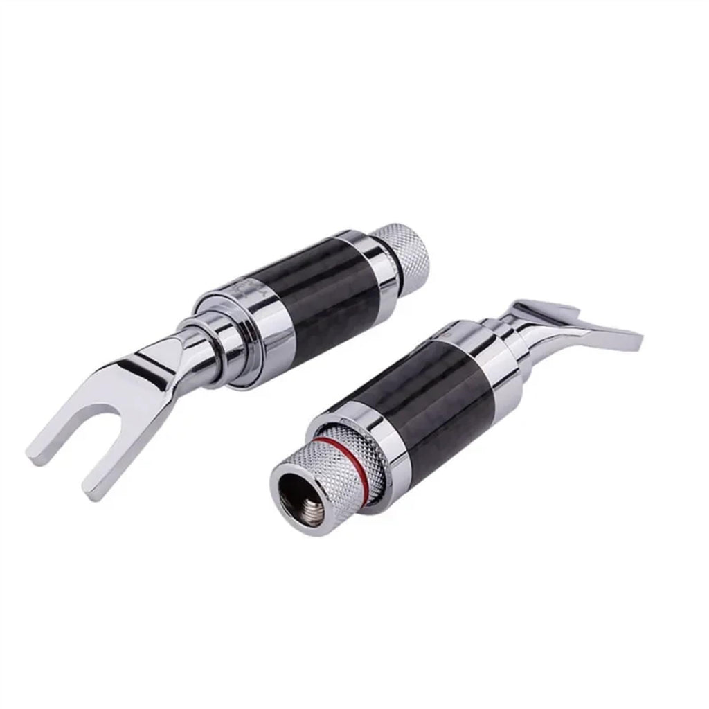 Spade Fork to Banana Plug Speaker Cable Adapter with Rhodium Connector