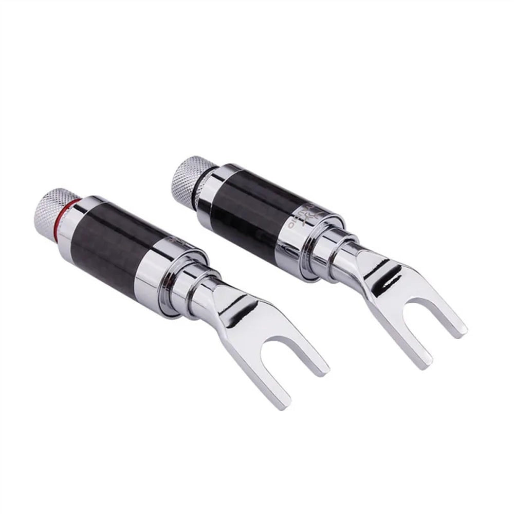 Spade Fork to Banana Plug Speaker Cable Adapter with Rhodium Connector