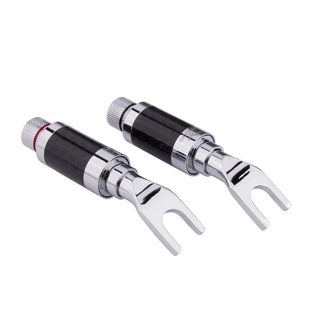 Spade Fork to Banana Plug Speaker Cable Adapter with Rhodium Connector