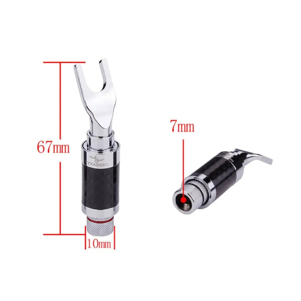 Spade Fork to Banana Plug Speaker Cable Adapter with Rhodium Connector