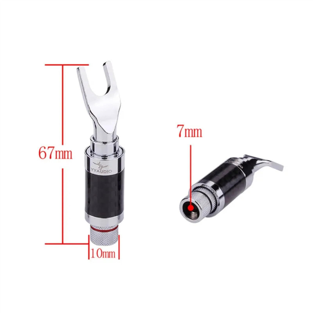 Spade Fork to Banana Plug Speaker Cable Adapter with Rhodium Connector