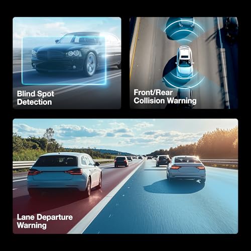 AI Dash Cam 1440p Front & Rear Camera with ADAS Alerts & 24/7 Monitoring