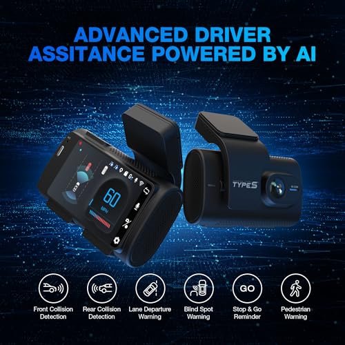 AI Dash Cam 1440p Front & Rear Camera with ADAS Alerts & 24/7 Monitoring