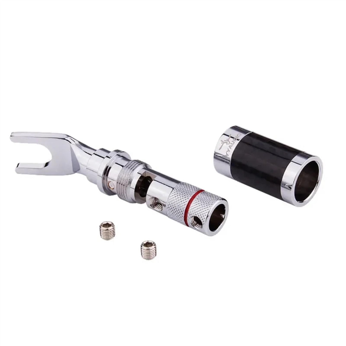 Spade Fork to Banana Plug Speaker Cable Adapter with Rhodium Connector