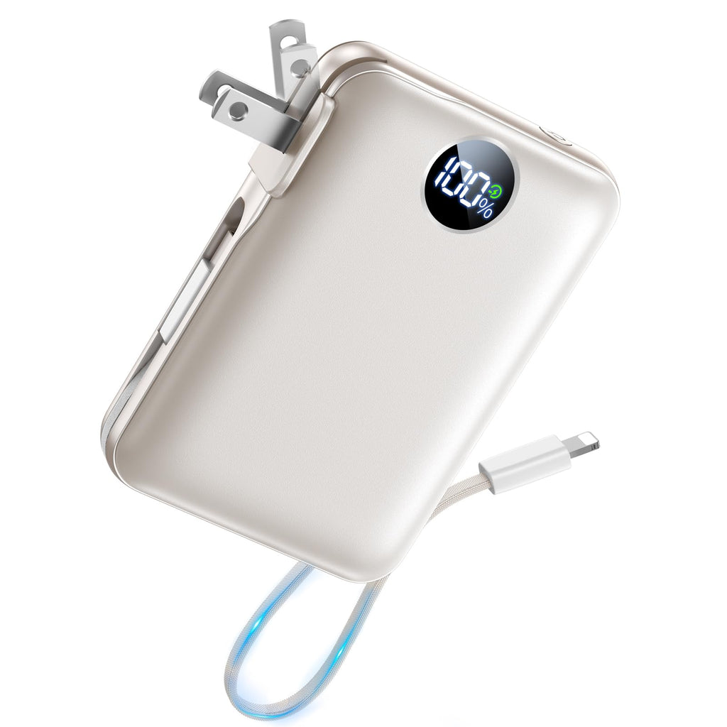 10000mAh Portable Power Bank with Built-in Cables & 22.5W Fast Charging