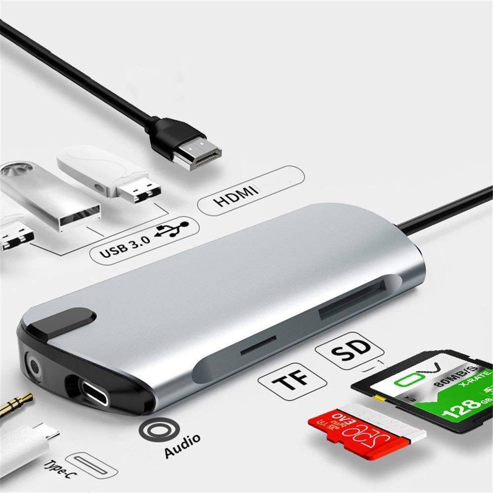8-in-1 USB-C Hub with 4K HDMI, USB 3.0, PD Charging & Card Reader