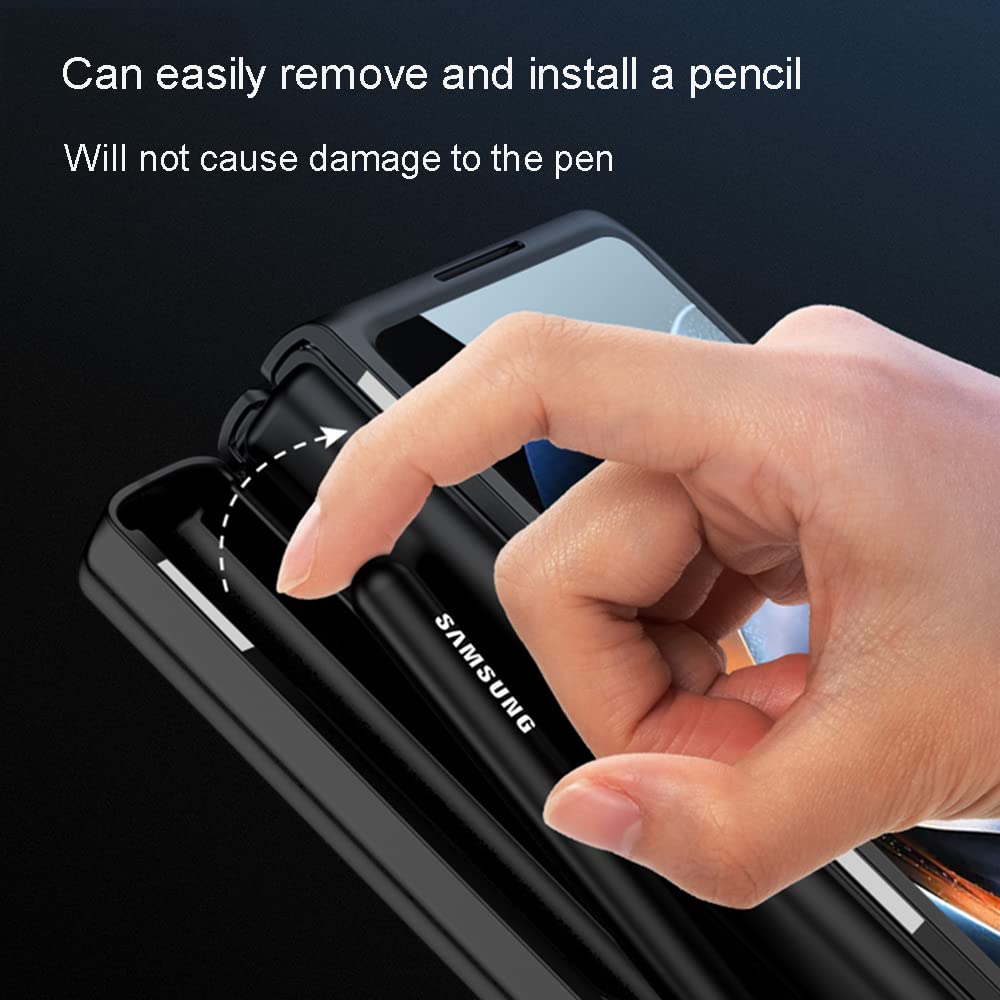 Galaxy Z Fold 4 Case with S Pen Holder, Kickstand, Tempered Glass & Hinge Protection