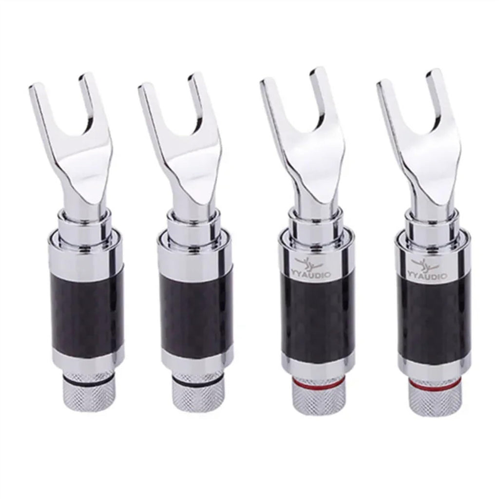 Spade Fork to Banana Plug Speaker Cable Adapter with Rhodium Connector