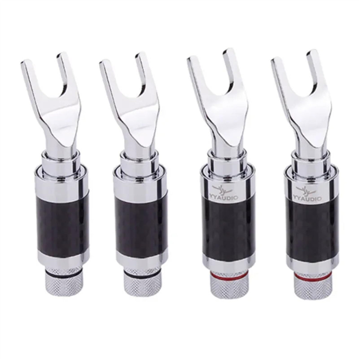 Spade Fork to Banana Plug Speaker Cable Adapter with Rhodium Connector