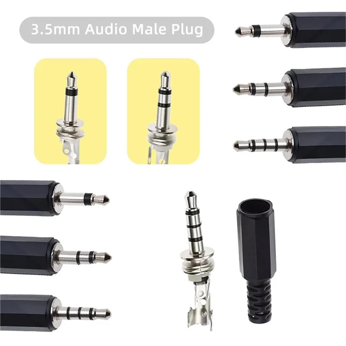 3.5mm Audio Plug Adapter for Microphone, Headphones & Earphones (5-Pack)