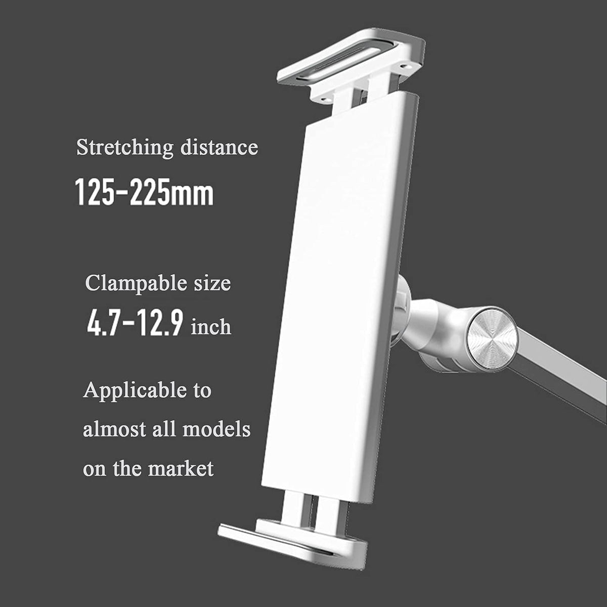 Adjustable Tablet & Phone Holder with Flexible Long Arm Clamp, 4.7–12.9", White