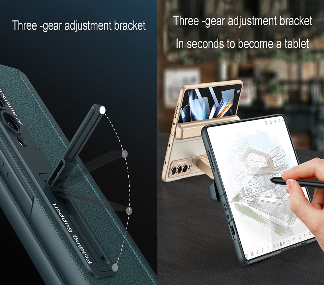 Galaxy Z Fold 4 Case with S Pen Holder, Kickstand, Tempered Glass & Hinge Protection