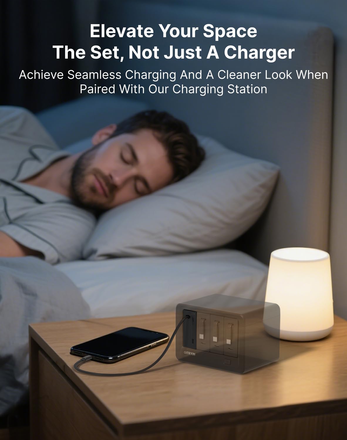 12-in-1 Desktop Charging Station with Retractable Lightning & USB-C Cables, USB-A Ports