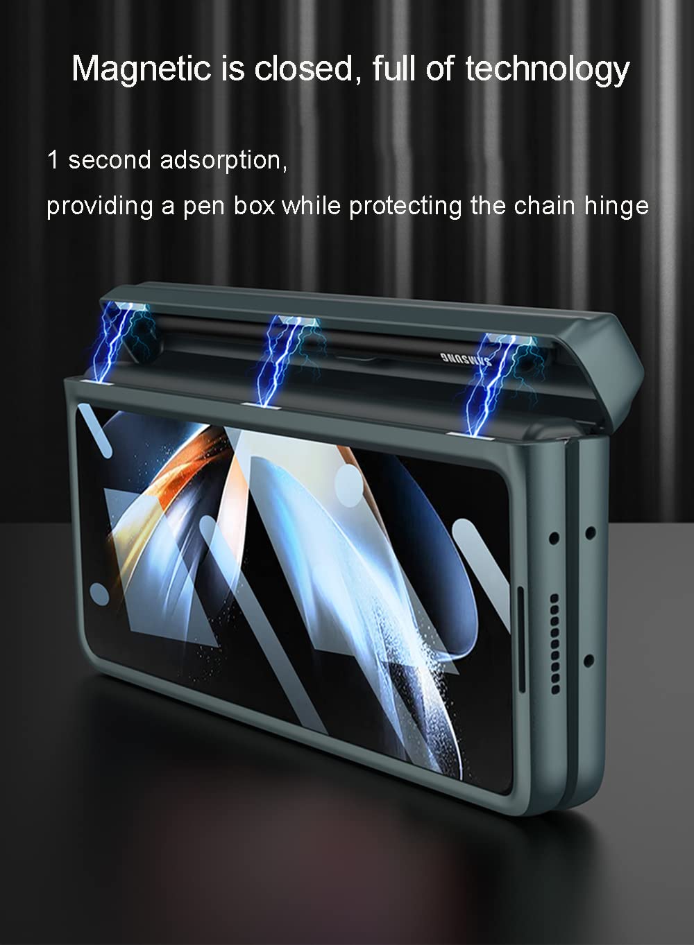 Galaxy Z Fold 4 Case with S Pen Holder, Kickstand, Tempered Glass & Hinge Protection