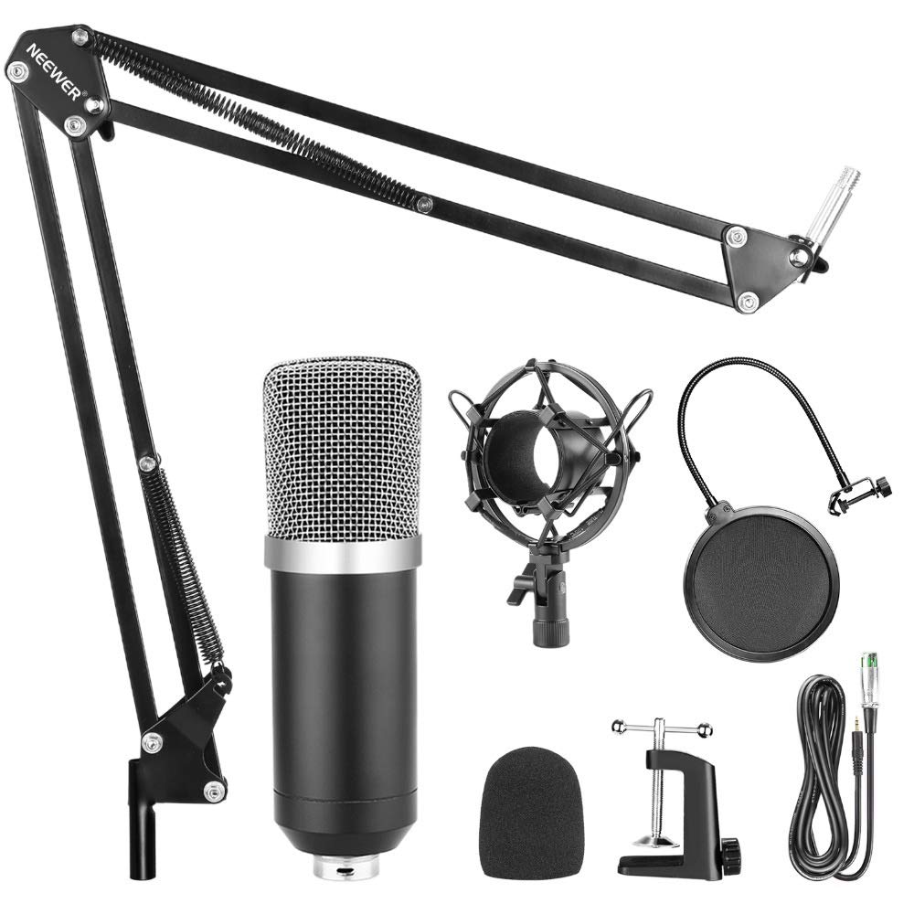 Condenser Microphone with Adjustable Arm Stand & Shock Mount Kit
