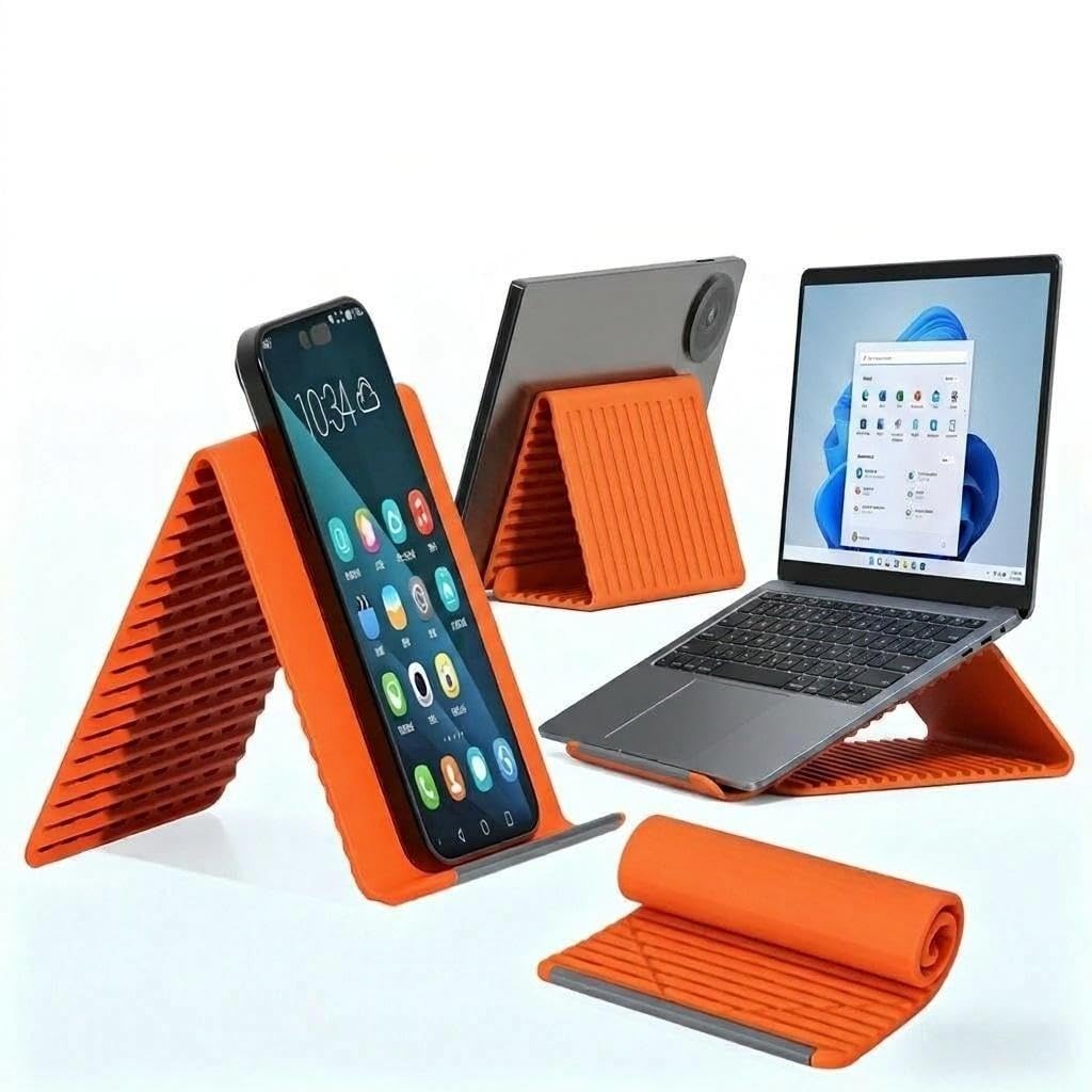 Flexible Foldable Phone & Tablet Stand, Bendable Multi-Angle Holder, Orange