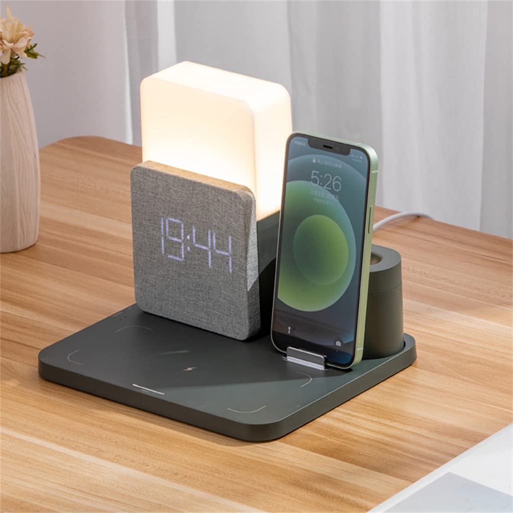 Wireless Charging Phone Stand with Alarm Clock & Night Light Desk Lamp