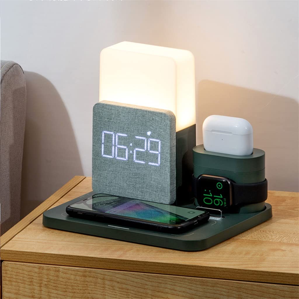 Wireless Charging Phone Stand with Alarm Clock & Night Light Desk Lamp