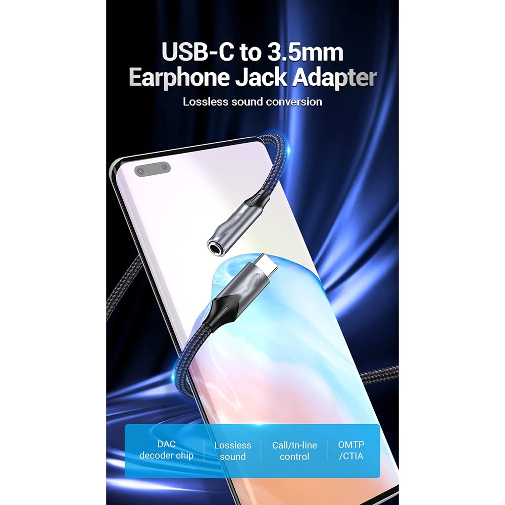 USB-C to 3.5mm Headphone Adapter with AUX Audio Cable