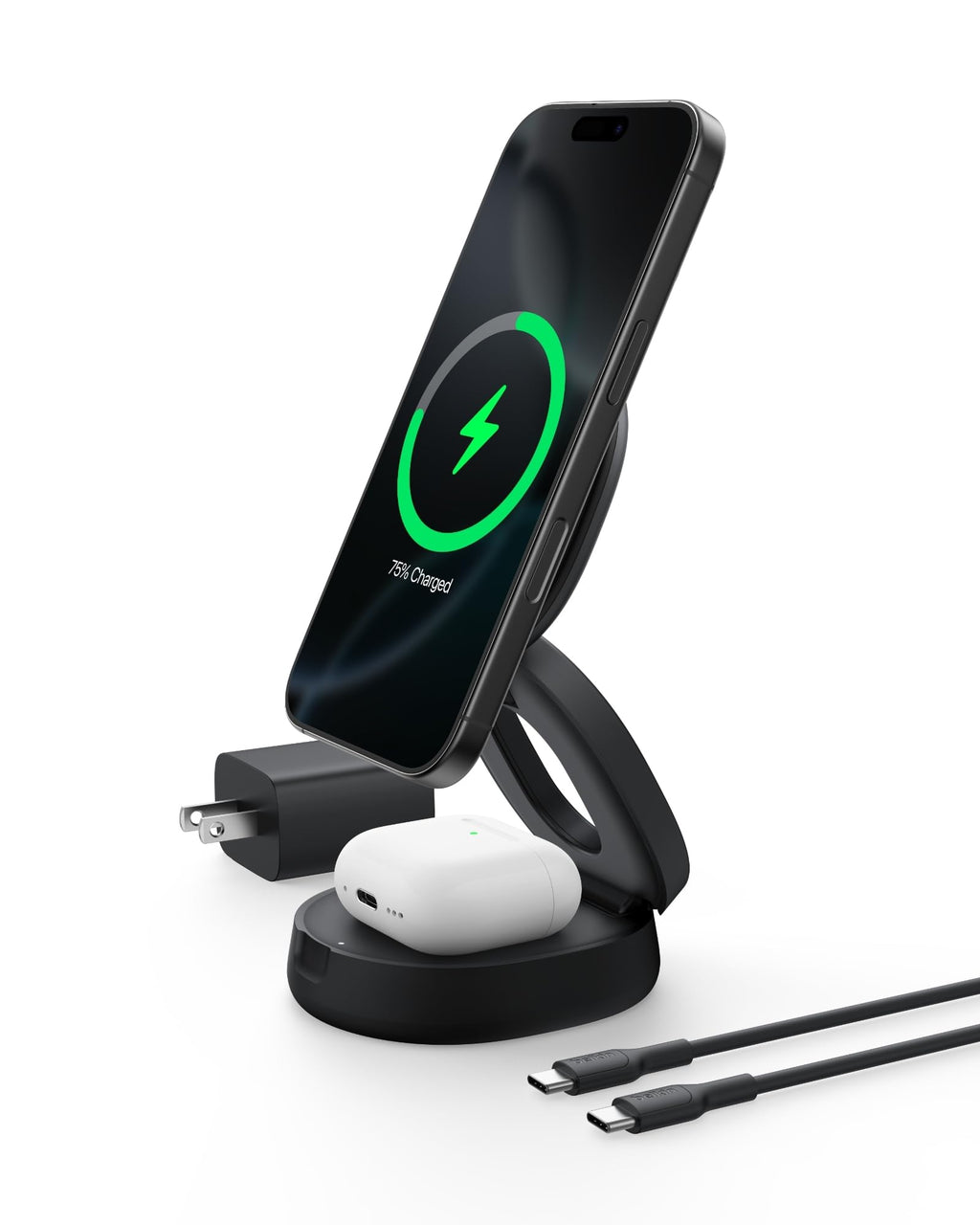 Qi2 15W Wireless Fast Charging Station 2-in-1 iPhone Charger
