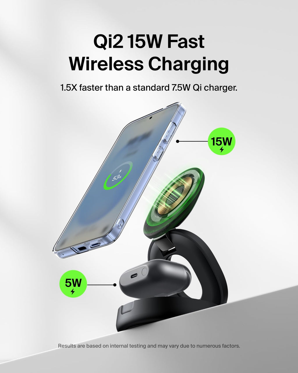Qi2 15W Wireless Fast Charging Station 2-in-1 iPhone Charger