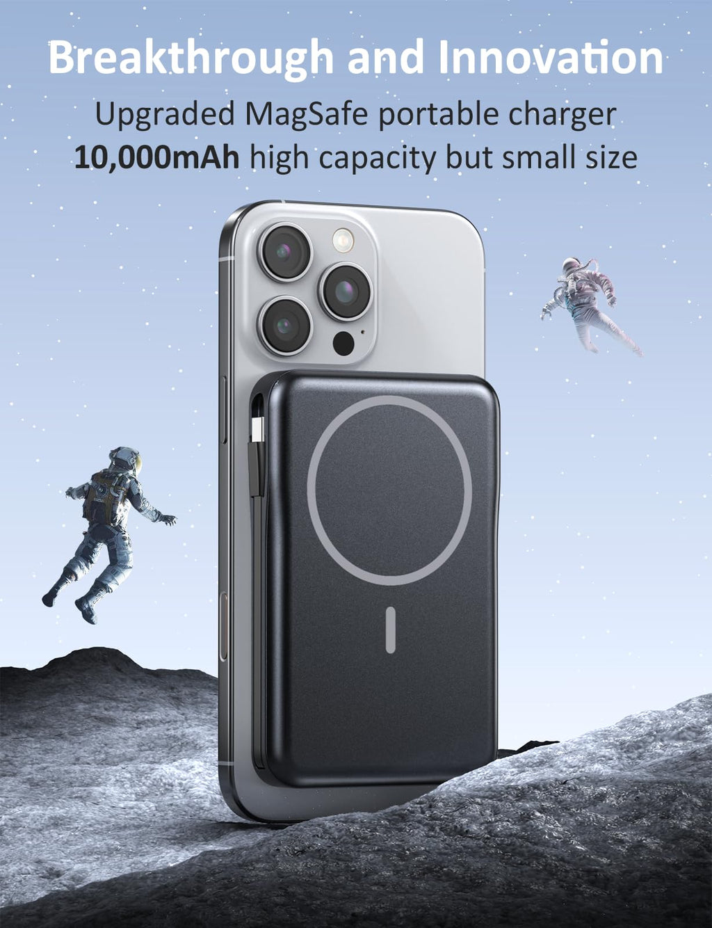 Magnetic 10000mAh Power Bank with Built-in Cable & 20W Fast Charging