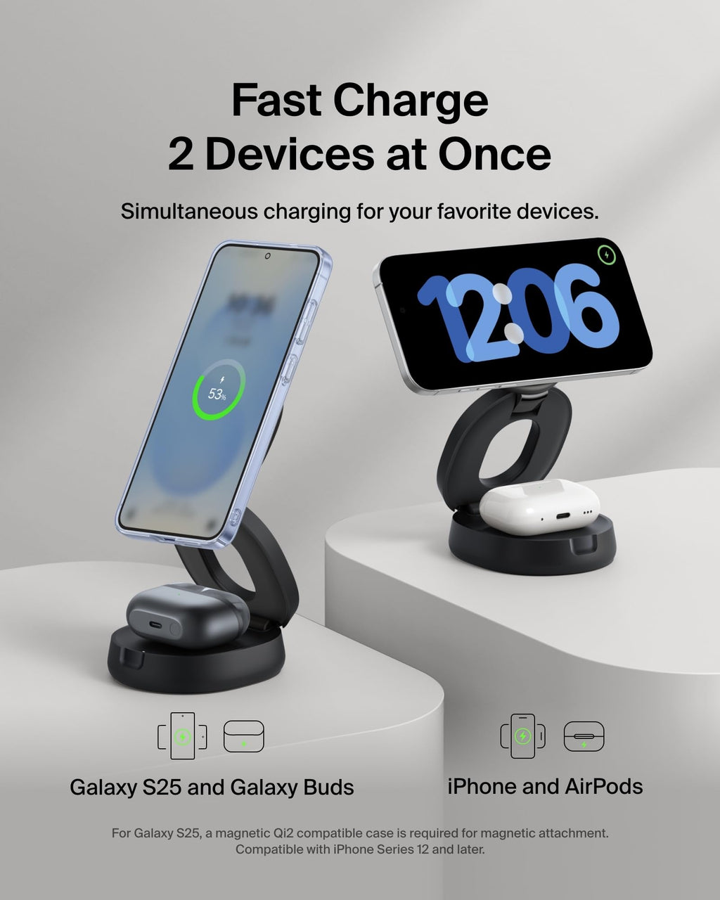 Qi2 15W Wireless Fast Charging Station 2-in-1 iPhone Charger