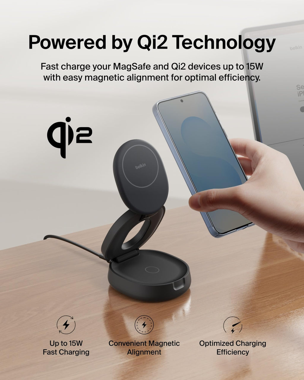 Qi2 15W Wireless Fast Charging Station 2-in-1 iPhone Charger