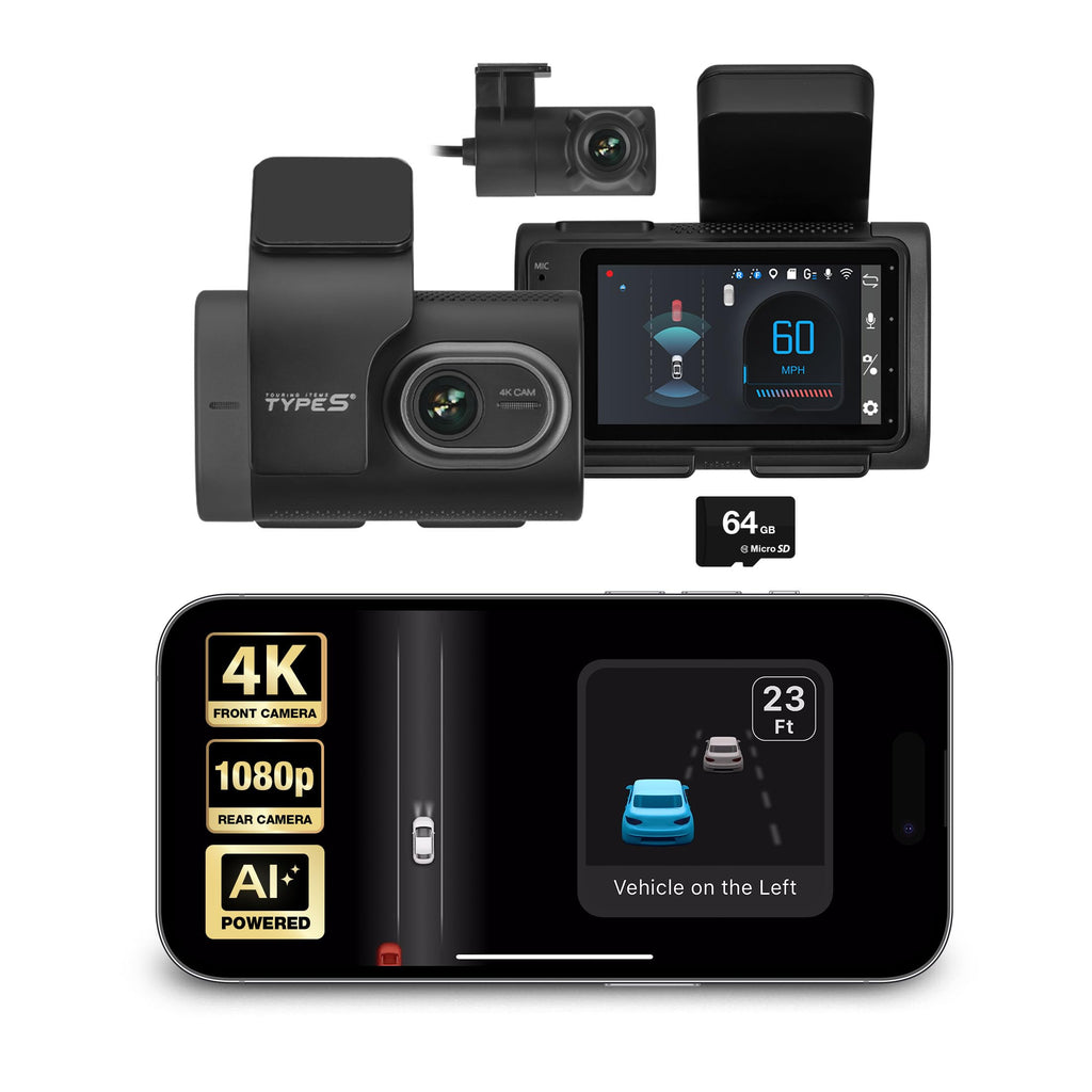 AI Dash Cam 1440p Front & Rear Camera with ADAS Alerts & 24/7 Monitoring