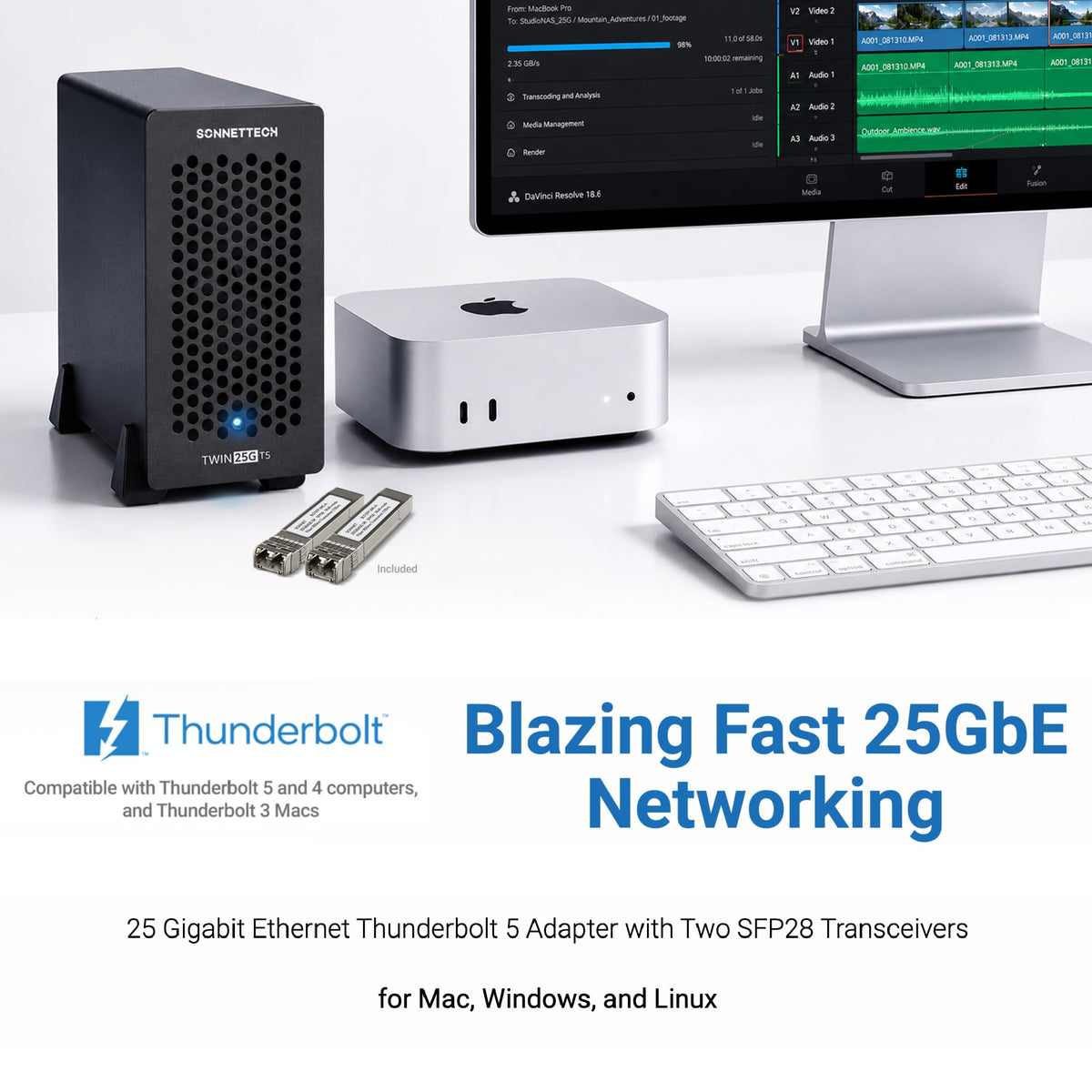 Thunderbolt 5 Dual 25GbE SFP28 Network Adapter for Mac & USB4