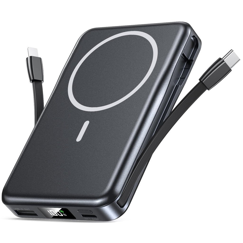 Magnetic 10000mAh Power Bank with Built-in Cable & 20W Fast Charging