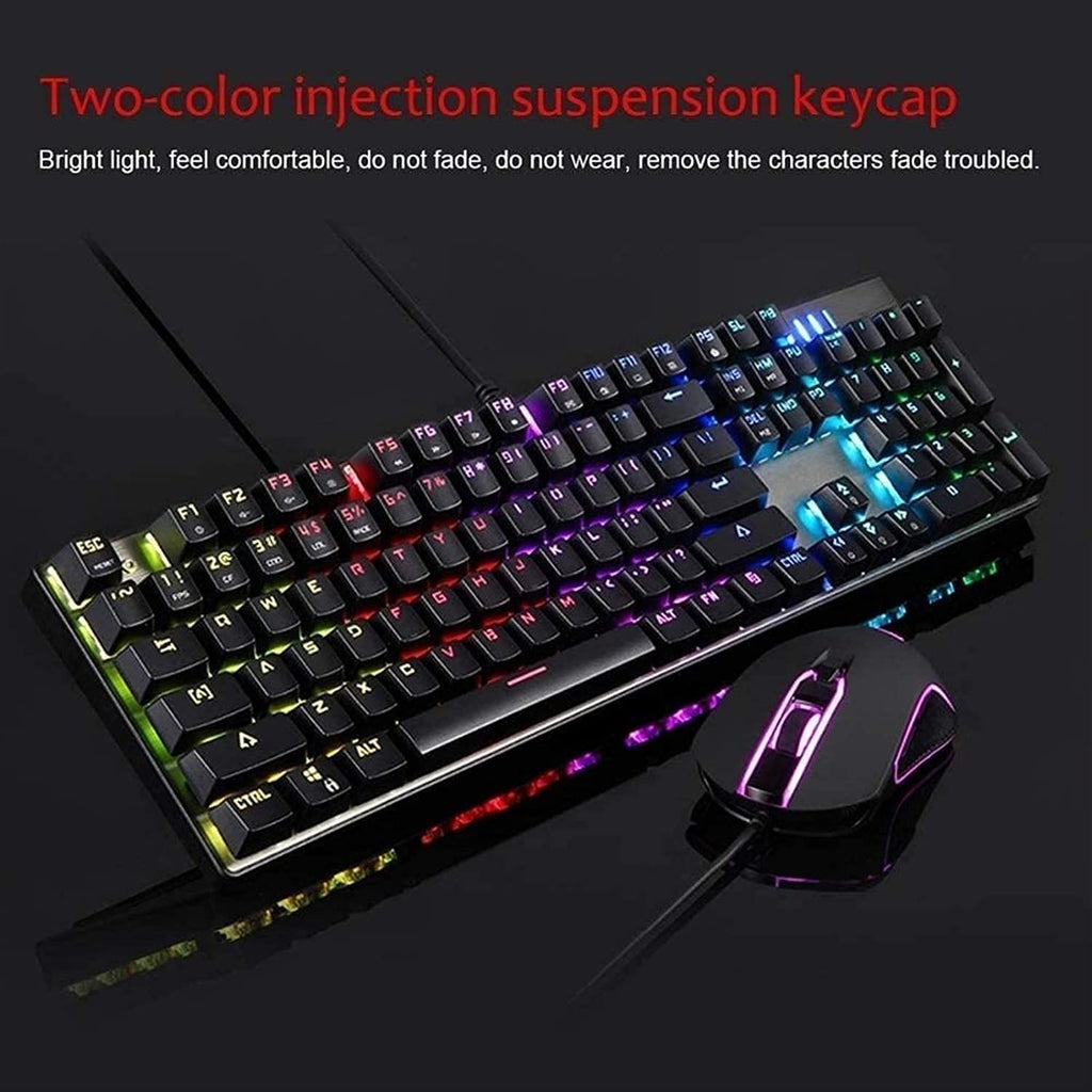 Wired Mechanical Gaming Keyboard & Mouse Combo with RGB Backlit 104 Keys