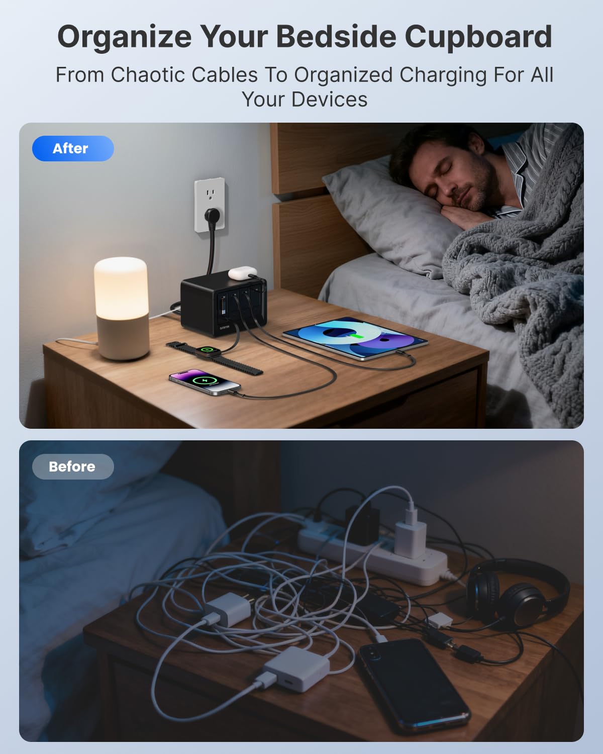 12-in-1 Desktop Charging Station with Retractable Lightning & USB-C Cables, USB-A Ports