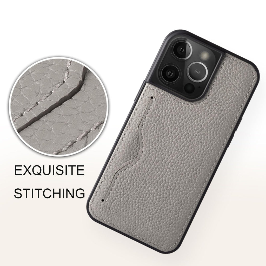 Leather Case for iPhone 17 Series with Card Slot, Slim Protective Cover Gray