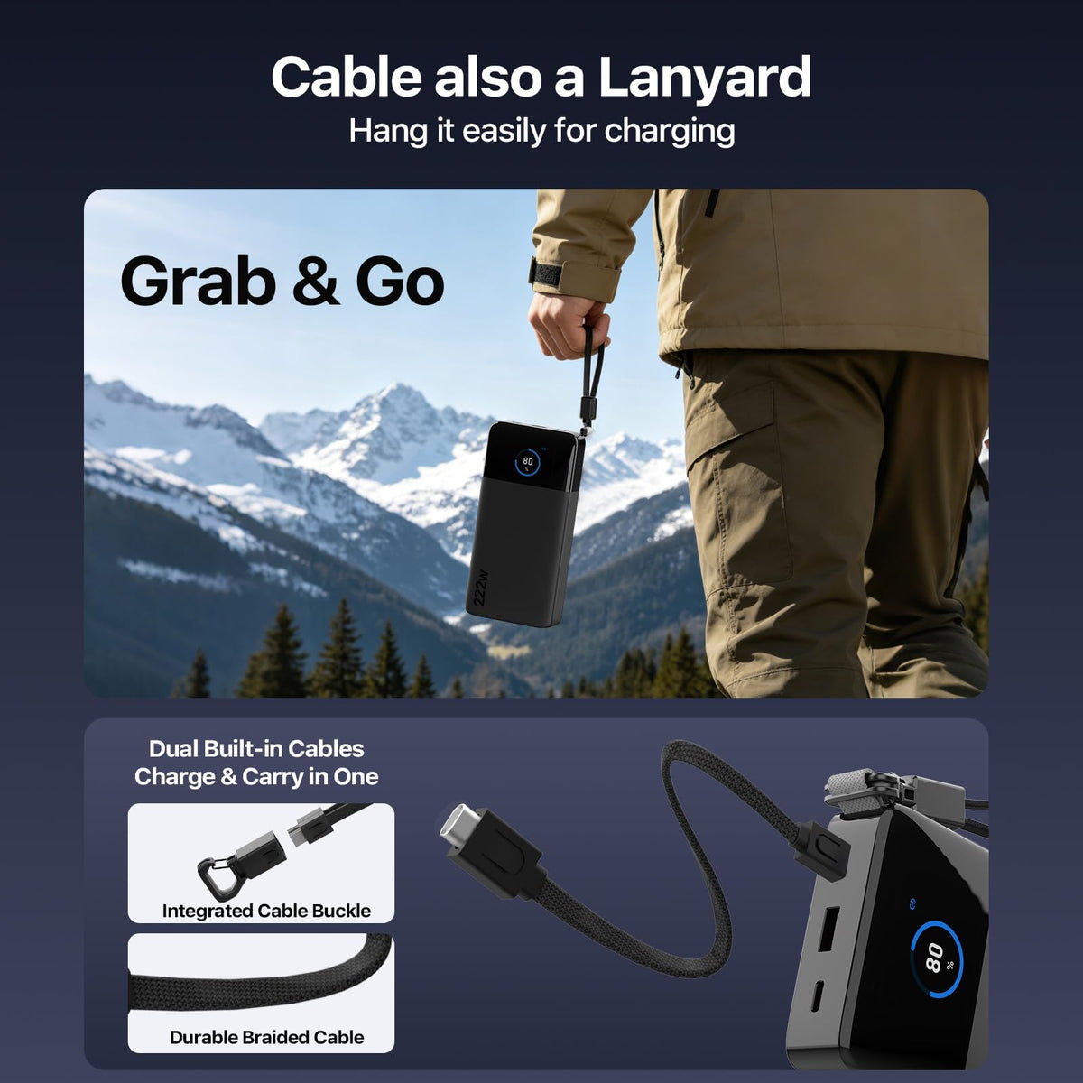 25000mAh 222W Portable Power Bank with Dual USB-C Ports & Digital Display