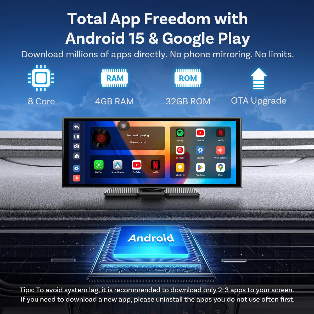 OTTOCAST ScreenFlow 11.4" Wireless CarPlay Screen for Car
