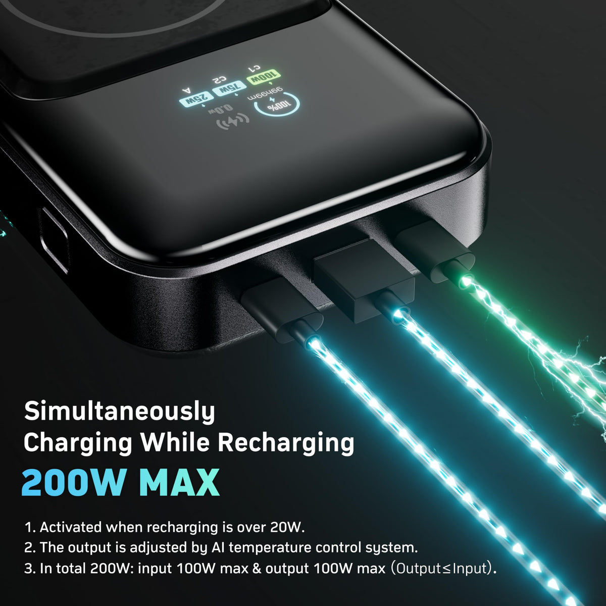 25000mAh 250W 4-in-1 Portable Power Bank with Magnetic Wireless Charging